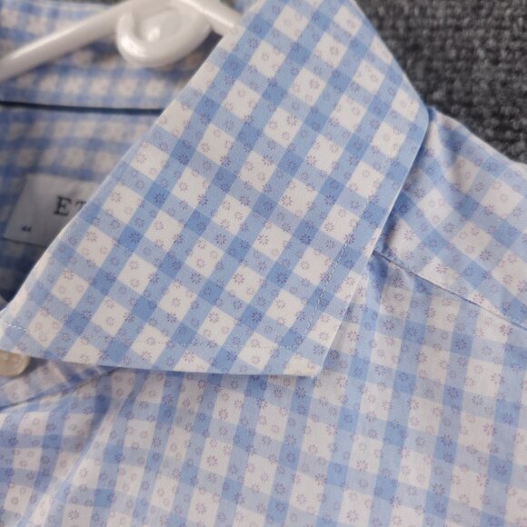 Eton 17.5 Poplin Contemporary Check Geometric Cotton Blue Convertible Cuff Men - Picture 12 of 16